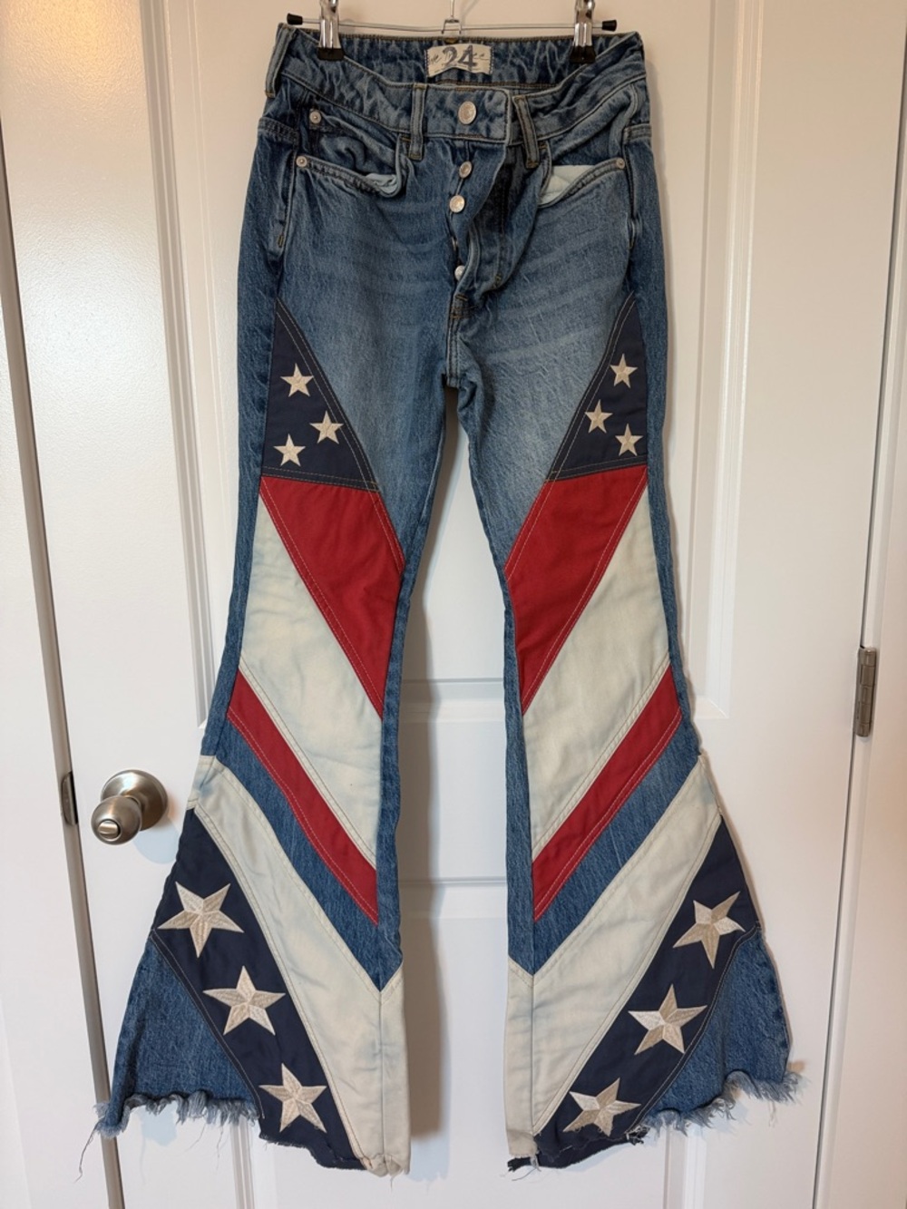 We The Free Denim Flare Jeans with Red, White & Blue Flag Panels
